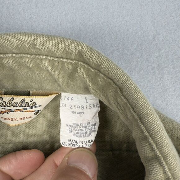 Vintage Cabela's Button Up Flannel Shirt (Sage) Mens Lg Chamois USA Made - Picture 5 of 13